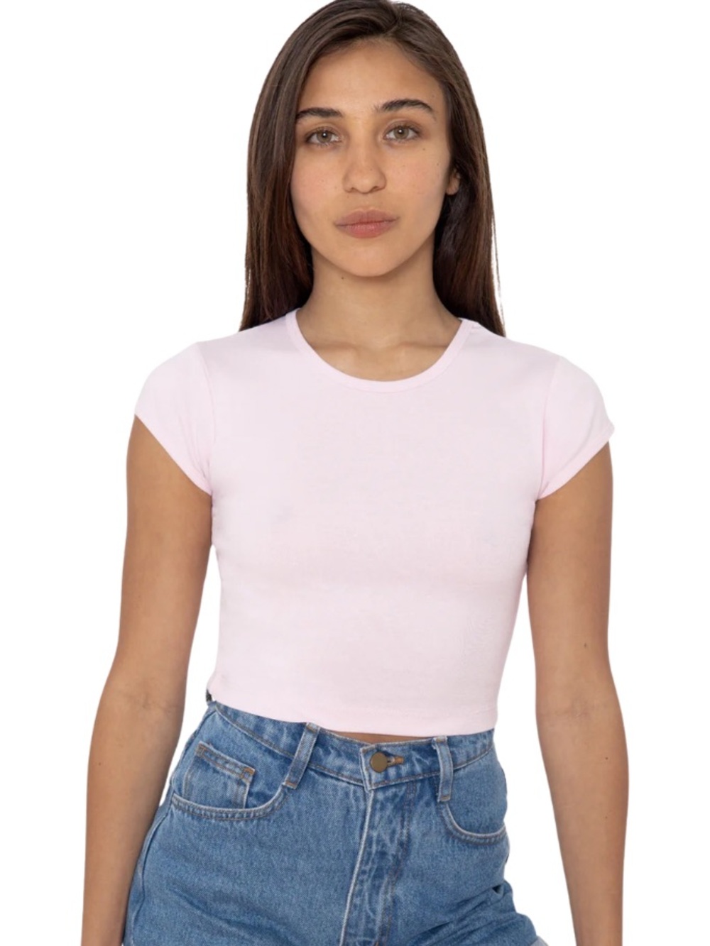 LA Apparel Baby Rib Cap Sleeve Crop Top Light Pink Small NWOT